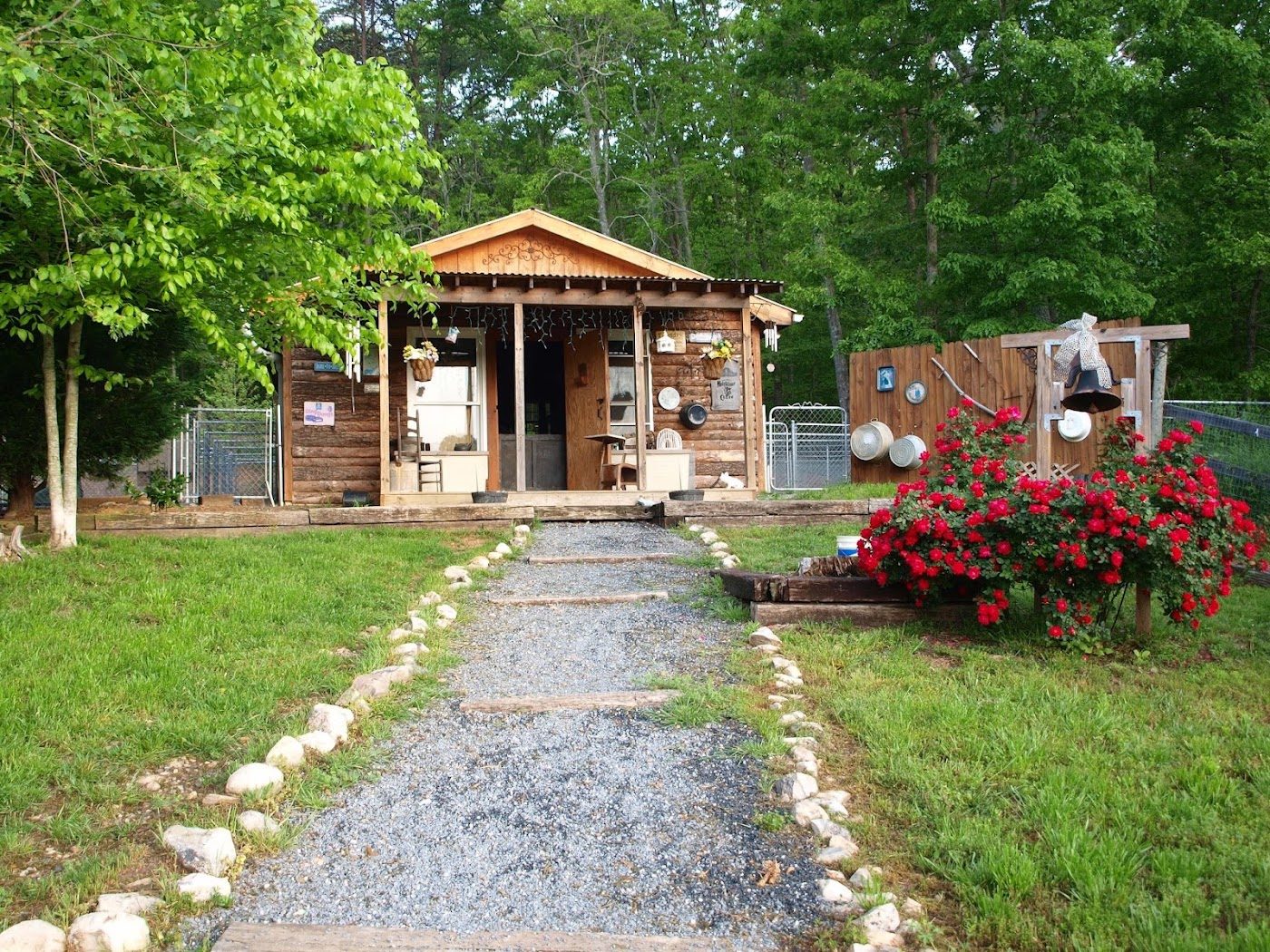The kennel building and garden path